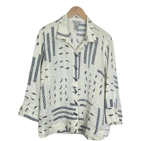 Multiples Women's Novelty Print Collared Button-Front Shimmer Shirt Sz XL Petite - Picture 3 of 9